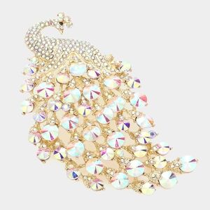 Abalone Peacock Rhinestone Crystal Bling 4.25 Inch Big Brooch Pin Accessory